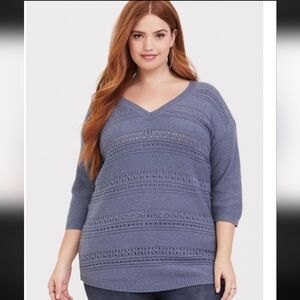 Torrid Pointelle Pullover V-Neck Tunic Sweater Size 2 (18/20)